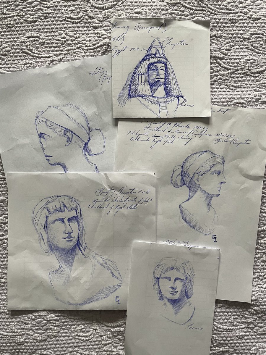 Doodles I made while bored at work.
#doodles #sketches #cleopatra #AncientWorld #pendrawing #blueink #bored