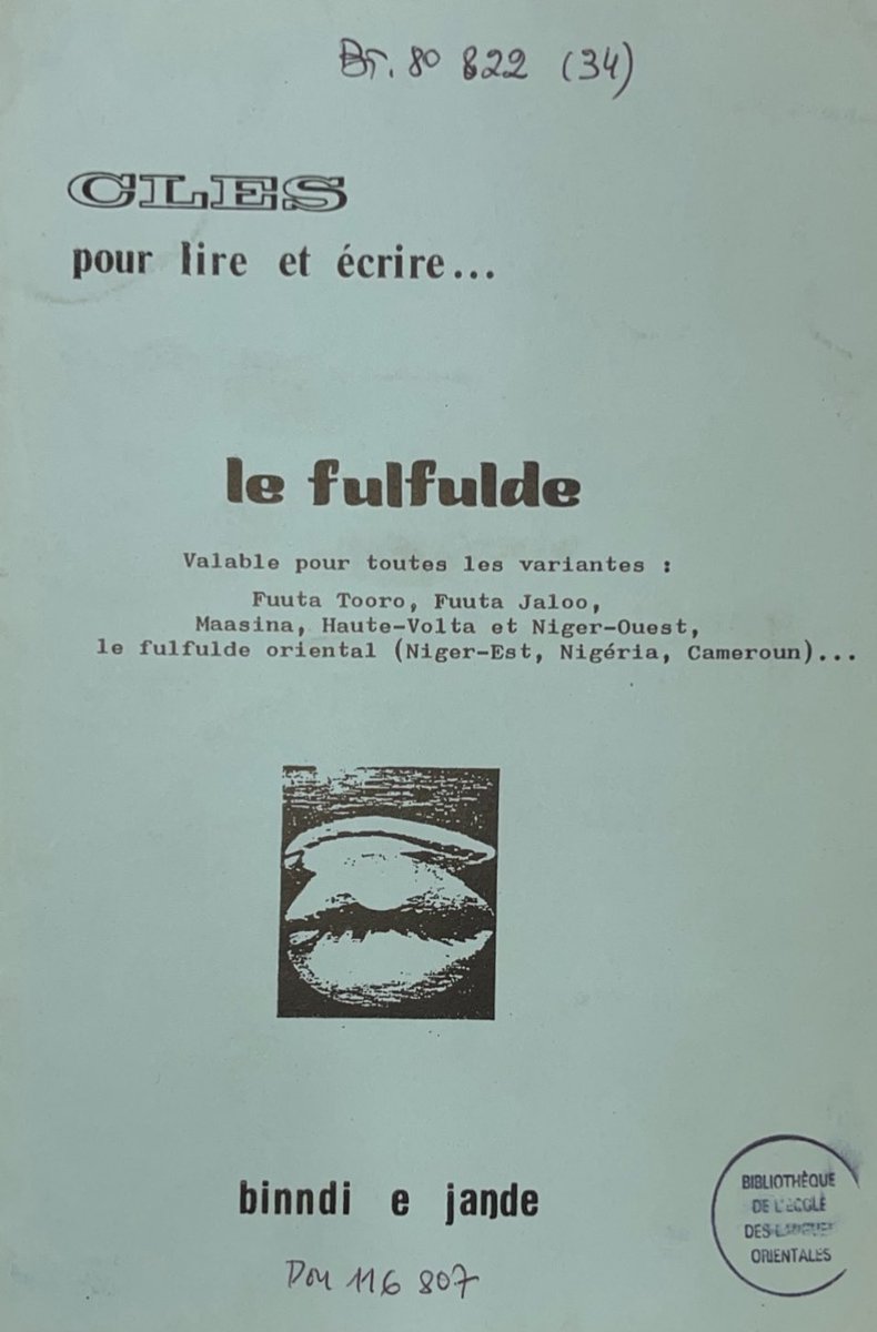 Les peuls et soninkés de 🇫🇷 sont 2 diasporas ayant œuvré pour la promotion et l’enseignement de leurs langues en 🇫🇷 . 
-Livret 'Kaaka Daga Kaara' édité par le CRES en 1978, Montreuil. 
-Numéro spécial de 'Binndi e Jaŋde' sur l’écriture du fulfulde  édité à Mantes-la-Jolie en 1982