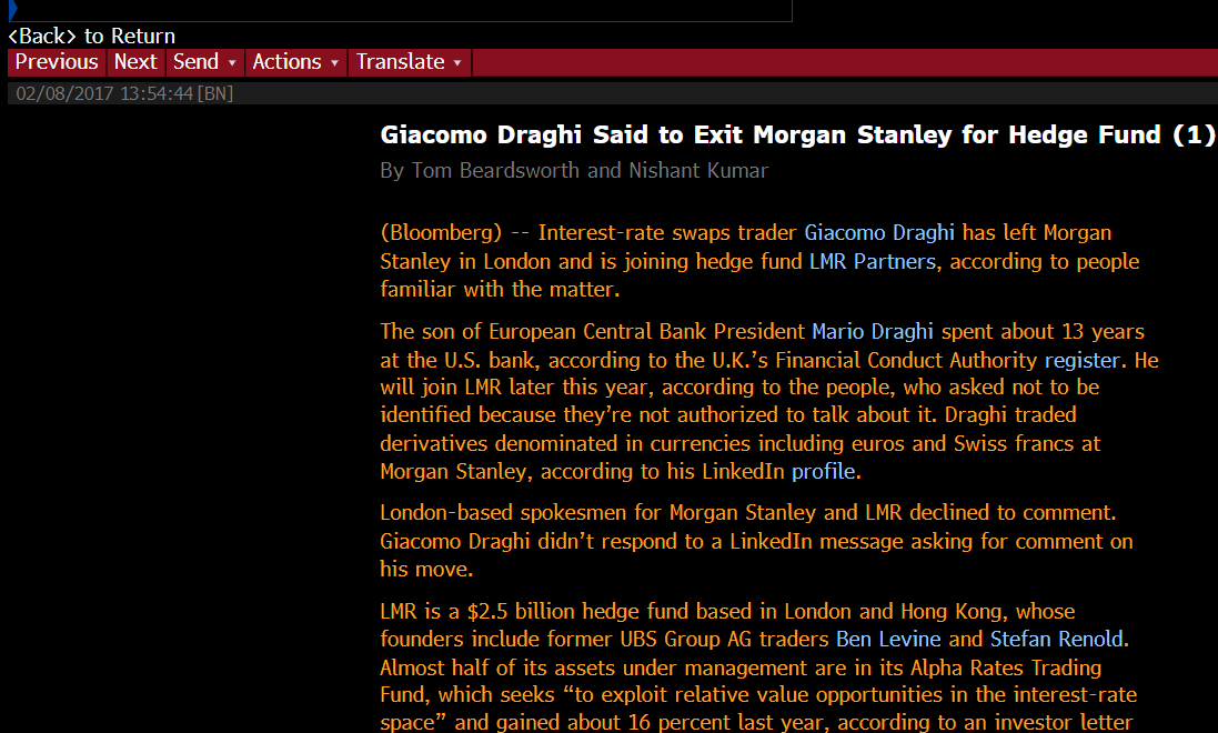 Draghi's son traded Rates at MS then was a PM at LMR all throughout his dad's tenure at the ECB... 😂