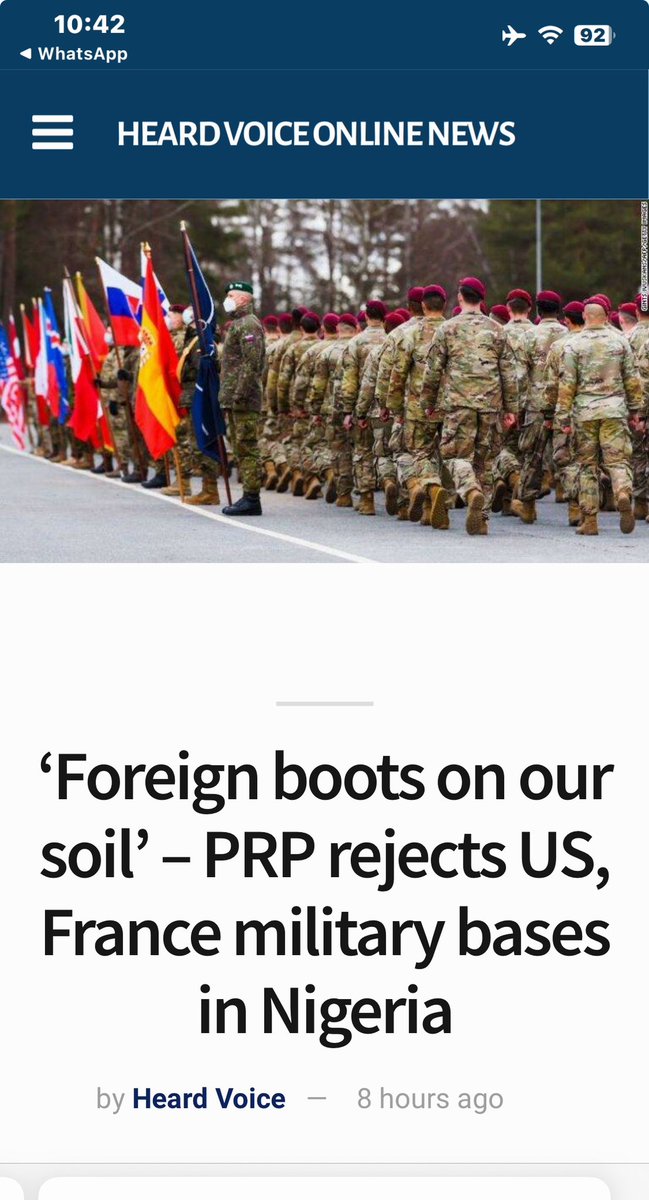 Foreign boots on our soil' - PRP rejects #US, #France military bases in #Nigeria* Me - #Biafrans we must very very vigilant in Biafraland, in as much as we don’t have any issue with any of these western countries , we must all stand up to make sure that our land will not be…