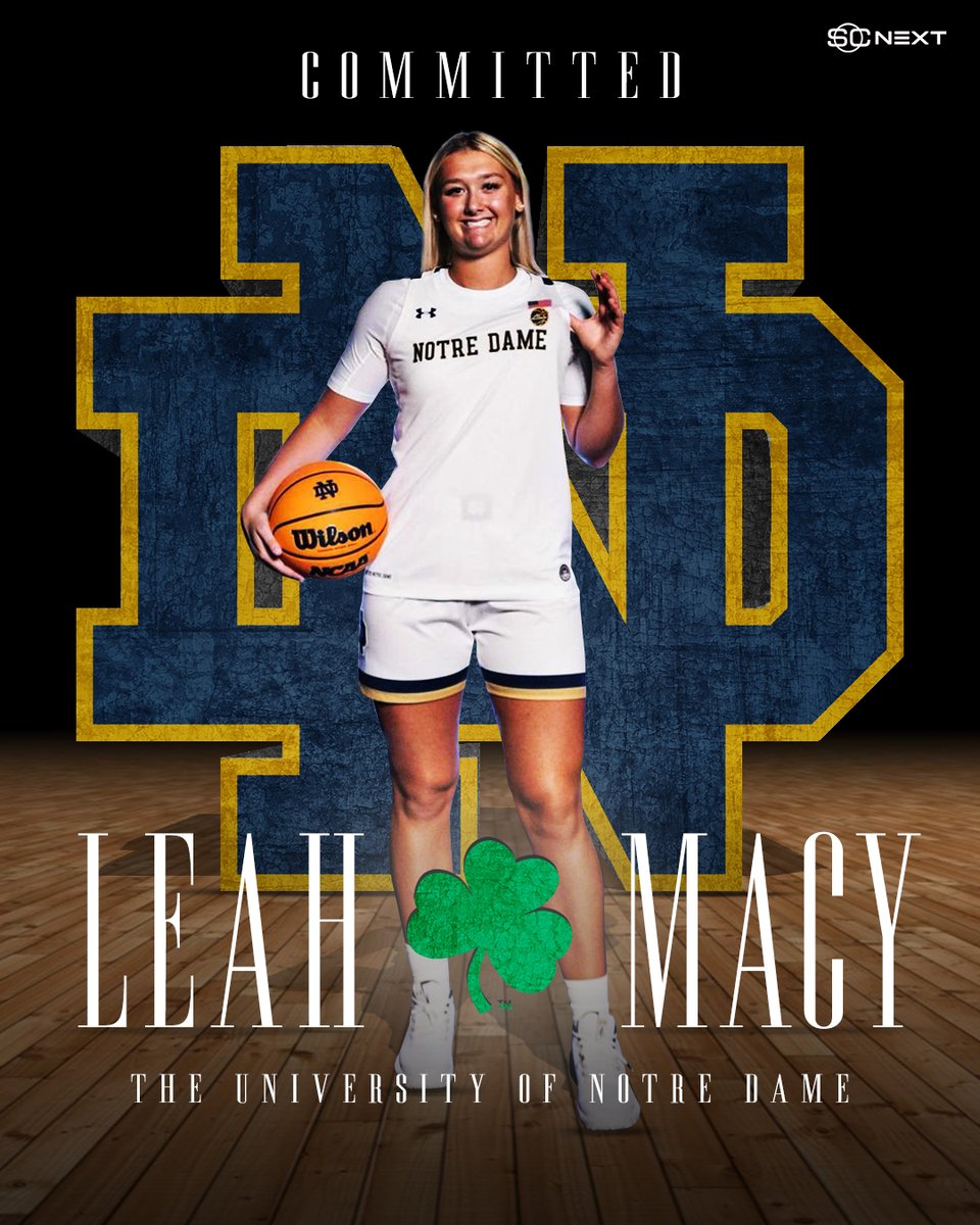 5 ⭐️ Leah Macy (no. 14 espnW Super 60) has committed to Notre Dame! ☘️