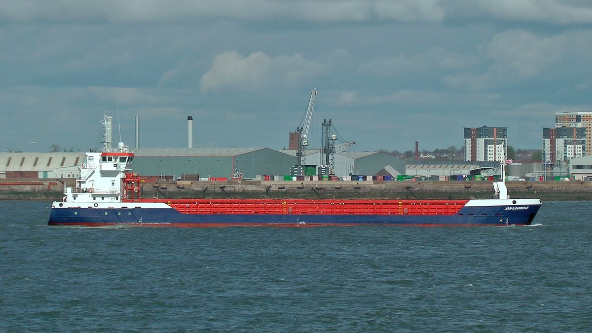 General cargo ship Jan-Laurenz inbound on the River Mersey. We see her arriving then sail past Liverpool Container Terminal on her way southbound to Alfred Dock. Watch the video here:- youtu.be/Rv_UdNO1N_g IMO 9953937 Flag Latvia Size 89 x 12 m Gross Tonnage 2518