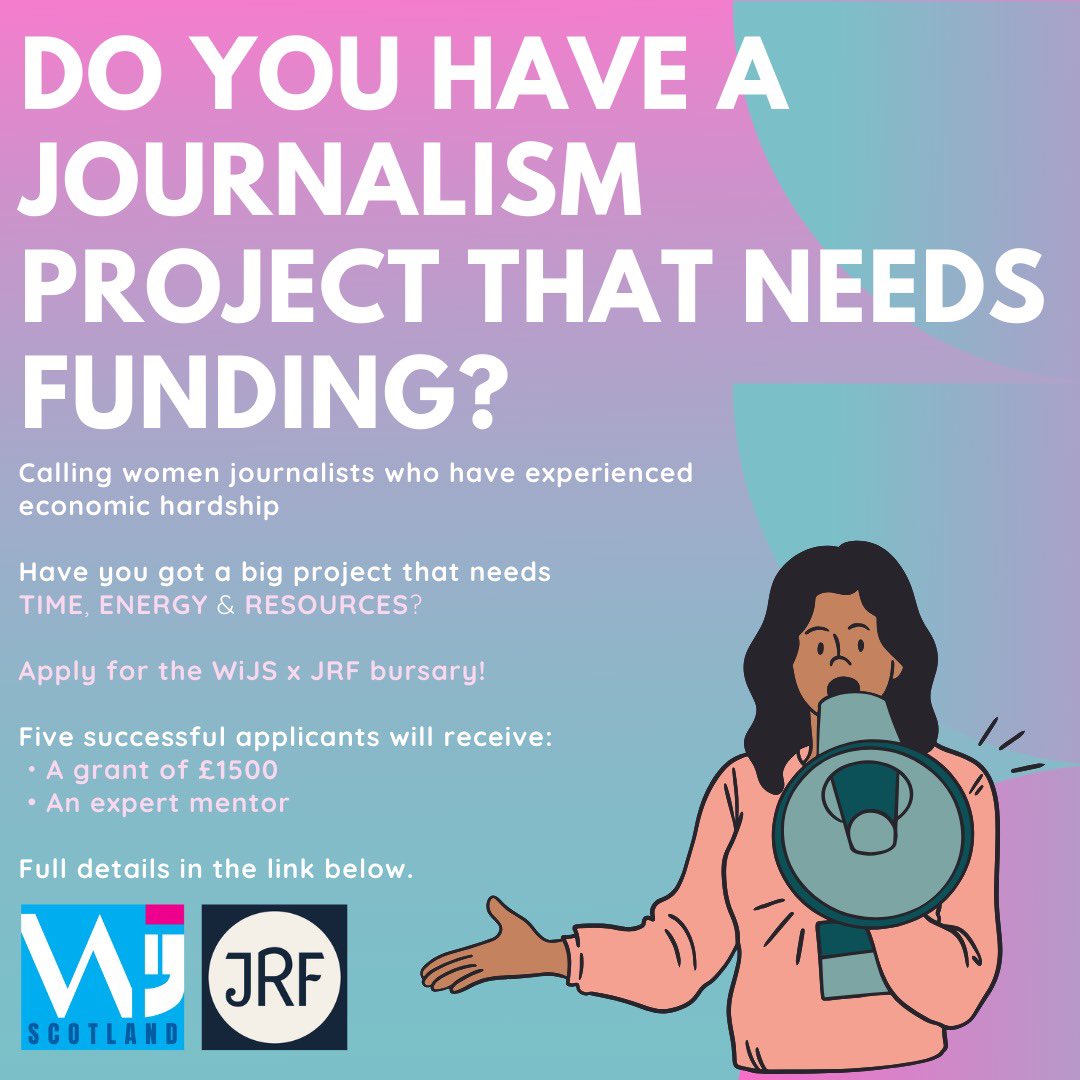 Applications for the second year of our bursary programme with @jrf_uk are now open Five women journalists will each be awarded £1,500 to develop a project shining a light on economic and / or social inequalities around Scotland Apply here: bit.ly/4bnXOdK