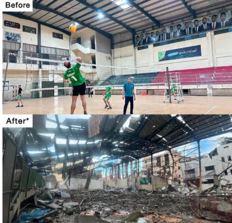 Just 4 before & after pics of what Israel has done to Gaza last 8 months to sport alone. Nothing short of a historic disgrace that @iocmedia & @FIFAcom refuse to suspend Israel. Names of every member of the leadership of these organizations will live on forever in infamy & shame.