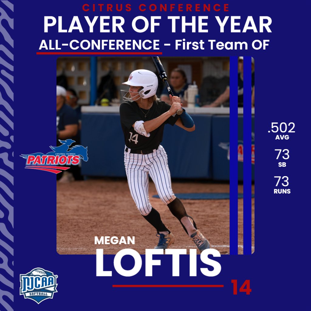 Congratulations to Megan Loftis on being named The Citrus Conference PLAYER OF THE YEAR and All-Citrus Conference First Team #GoPats