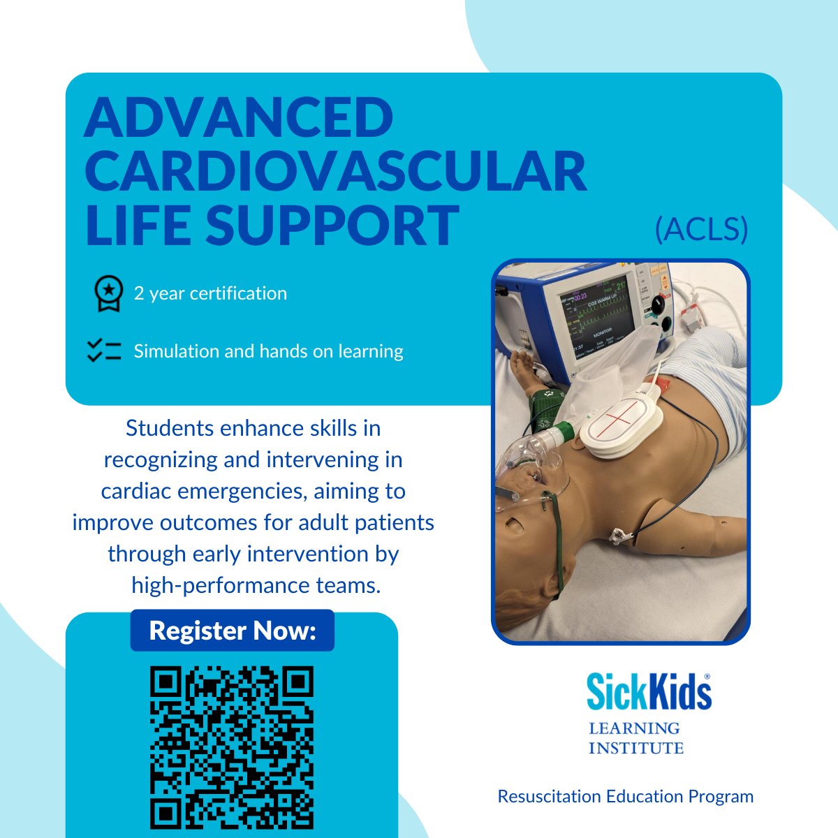 SickKidsNews's tweet photo. Ready to enhance your emergency response skills? Join our ACLS course on May 10! Learn high-quality CPR, team dynamics and intervention techniques for cardiac emergencies. Register now: https://t.co/gBi2VY5zNZ @HeartandStroke #ACLS #SKLearning https://t.co/vKProPqgJT
