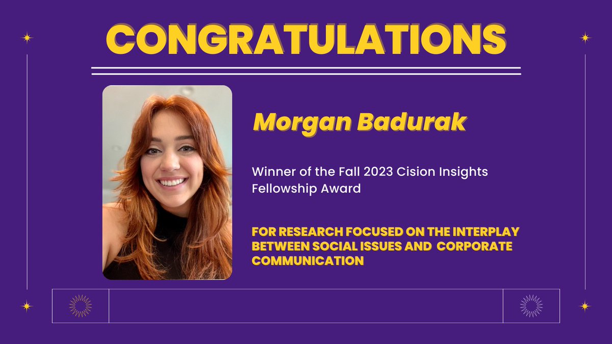 Congratulations to Morgan Badurak, a first-year PhD student at LSU’s School of Mass Communication, on winning the Fall 2023 Cision Insights Fellowship Award! Here's to many more achievements ahead!🌟#ManshipMade #ScholarshipFirst