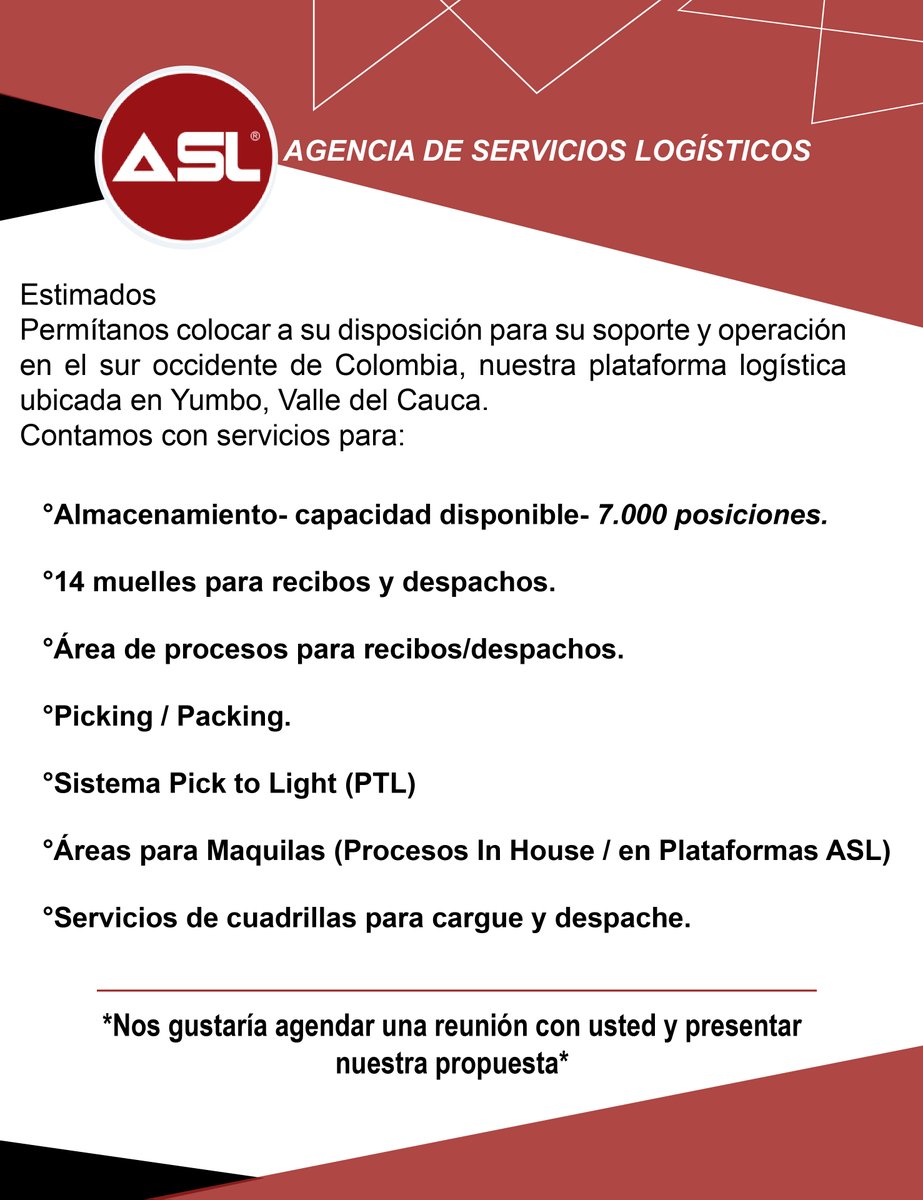 ¡CONTACTANOS AHORA!
📥Correo: luis.escudero@grupoasl.com
🌐grupoasl.com
📞Cel: (+57) 322 685 0735
#fanpage #ASL #administrador #logistica #almacenamiento #logistics #procesoslogisticos #procesologistico #picking #packing #carga #montacargas #seguridad #SST