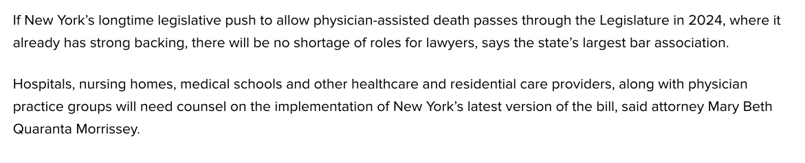 Big shock a lawyer's group wants a bill that creates a new line of busine$$. Don't take my word for it, @NYSBA says so. From @NYLawJournal. #SuicidePrevention @GovKathyHochul @AndreaSCousins @NoSuicideNY