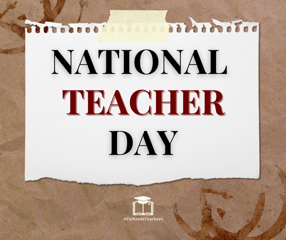 Today is #NationalTeacherDay! 🍎 We celebrate the heart + soul of our education system: teachers! 📚✨ Let us honor PA's incredible educators who inspire and empower our students daily! Join us today, at the Pennsylvania Capitol, to take action!