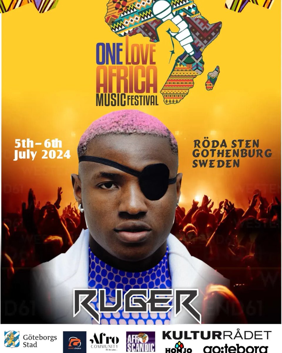 This July 5th & 6th,We celebrate #Afrobeat & #AfricanCulture once again in Scandinavia:Check out the main line up of #OLAMF2024 #OneLoveAfricaMusicFestival happening in the CITY of #Gothenburg #Sweden 🇸🇪 👉Mr @rugerofficial himself.
Buy Tickets 🎟️ here 👉: tickster.com/se/sv/events/e…