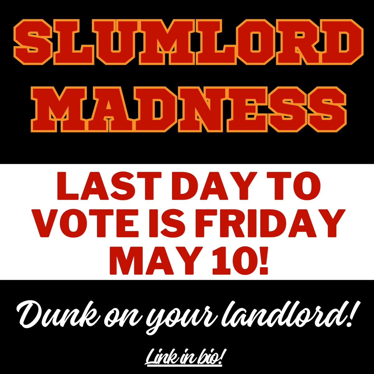 Have you nominated your landlord yet in Slumlord Madness? - Ottawa ACORN’s tournament to determine the worst slumlord in the city? Friday, May 10 is your last chance before we close the polls! Link in bio to submit your slumlord!