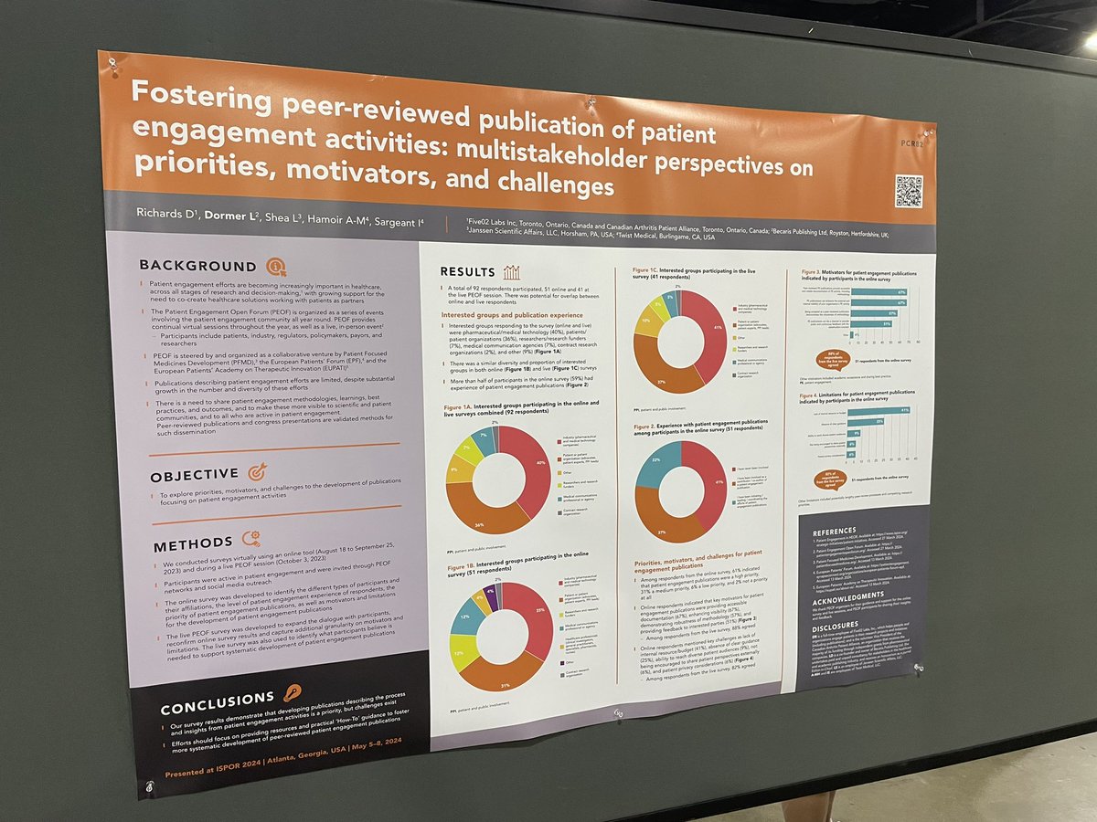 Very proud to be presenting a poster at #ISPORAnnual today! If you’re here, do stop by over the next hour’s discussion period to learn more about the priorities, motivators and challenges for the peer-reviewed publication of patient engagement activities! I’m at board #6059 😀