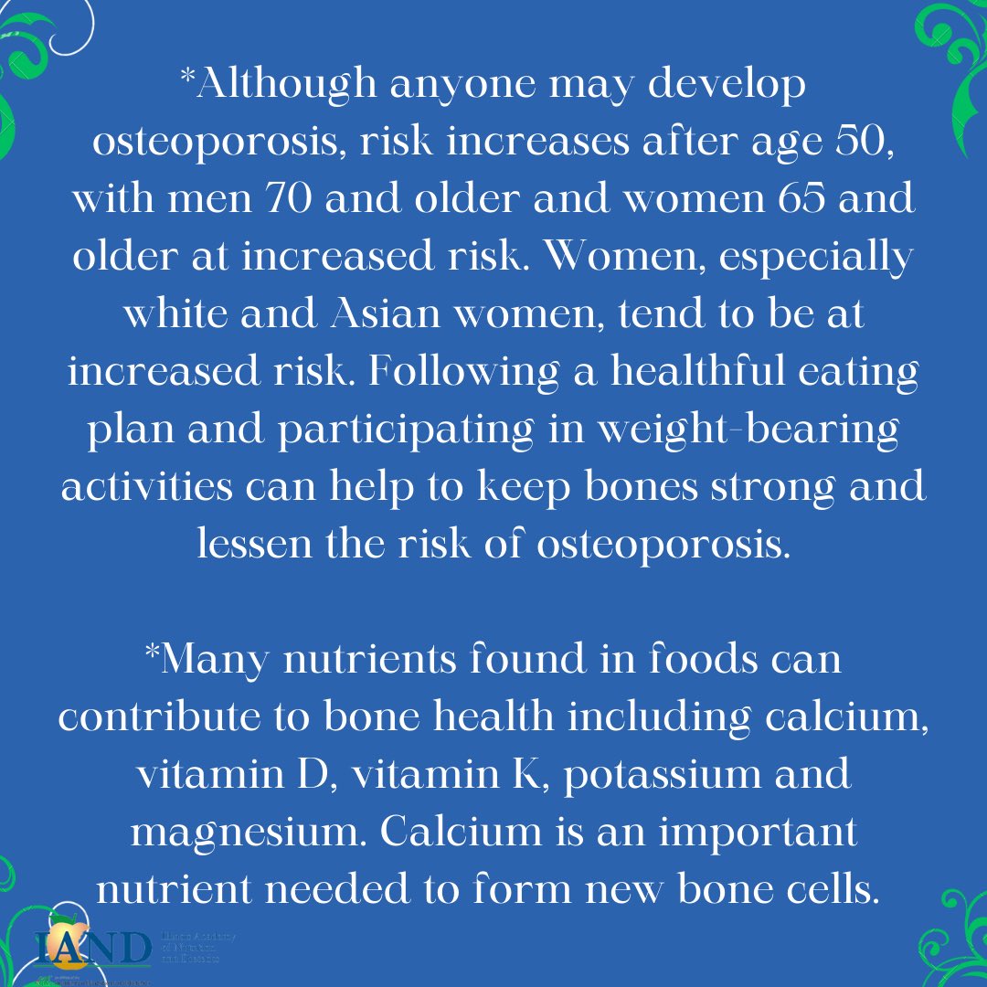 During #NationalOsteoporosisMonth 🦴 learn about the impact nutrition and regular weight-bearing physical activity can have on your bones: sm.eatright.org/UnderstandingO… #eatright