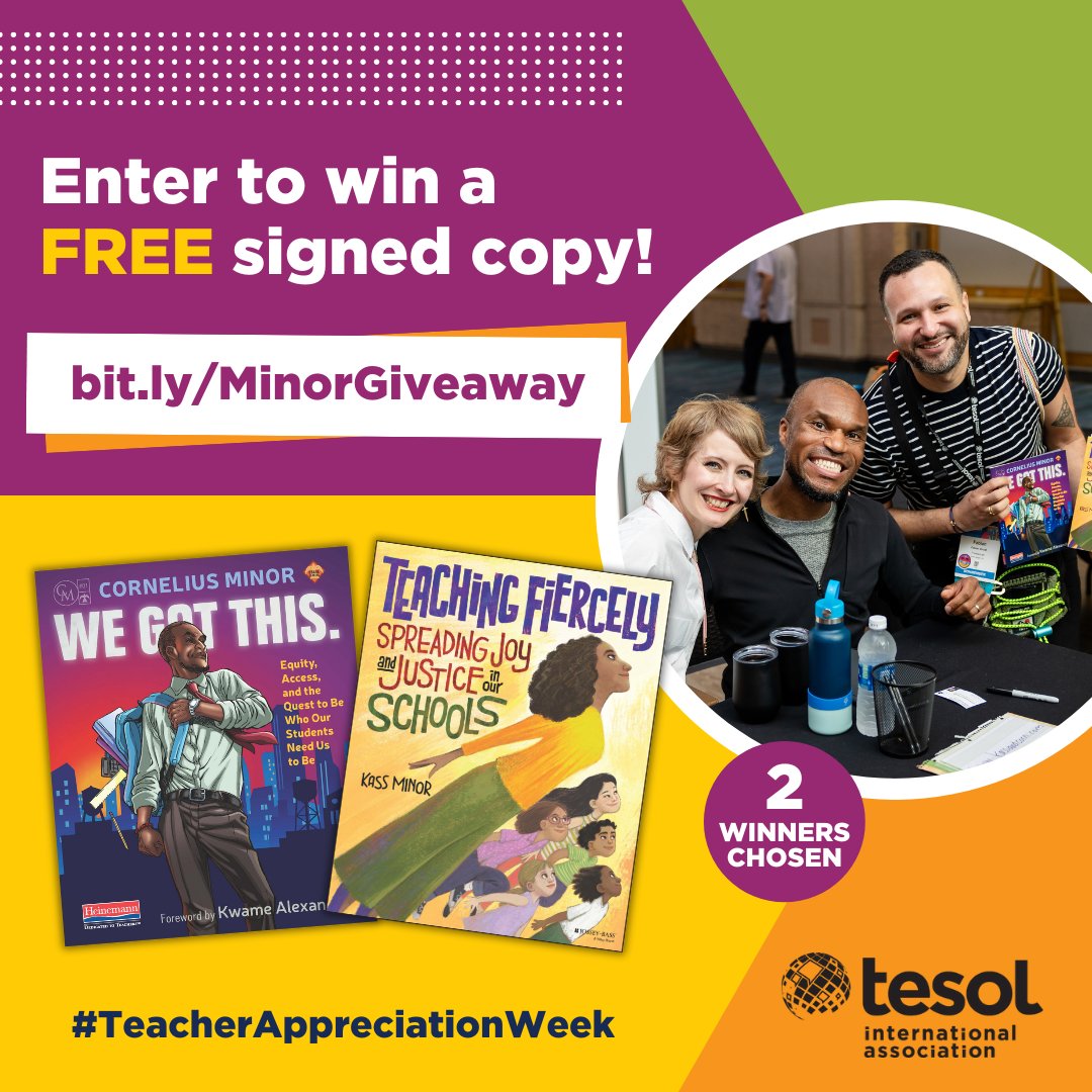 Enjoyed the #TESOL2024 keynote from Kass and Cornelius Minor? Enter our giveaway to win a free signed copy of one of their books: Teaching Fiercely: Spreading Joy and Justice in Our Schools and We Got This.: Equity, Access, and the Quest to Be Who Our Students  Need Us to Be!