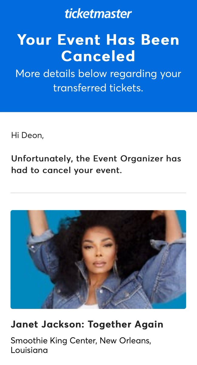 Looks like Janet is only doing Essence Fest in New Orleans. 

She had previously scheduled a second show at the Smoothie King Center on July 23 as part of her Together Again tour. #janetjackson #togetheragain #essencefest