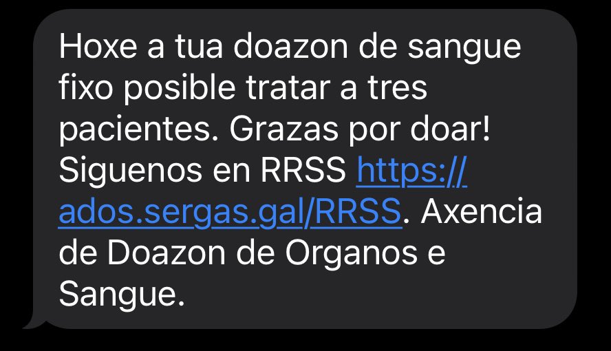 Mensaxes bonitas que alegran a tarde.
Doade sangue que axuda a moitas persoas e non custa nada.
#UnenosOSangue #súmateaonosoequipo
@doadoressangue