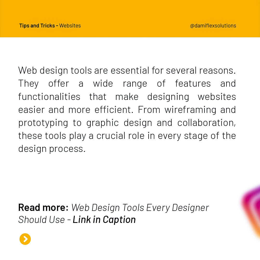 Designers should follow guidelines when choosing the best web design tools. This ensures they make informed choices that meet specific needs.
Follow @damiflexsolutions for more.
Read more: damiflexsolutions.com/web-design-too…

#webdesigntools  #photoshop #wordpress #figma #adobexd #canva