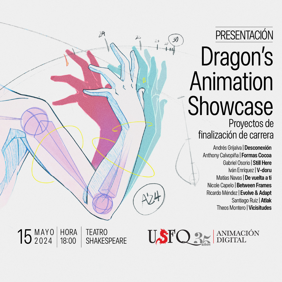 ¡Todos invitados al Dragon's Animation Showcase! 🐉 Un espacio creado para presentar los proyectos finales de nuestros estudiantes de la carrera de Animación Digital. 🎨 📅 15 de mayo de 2024 ⏰ 18h00 📍 Teatro Shakespeare, USFQ #USFQArteYDiseño