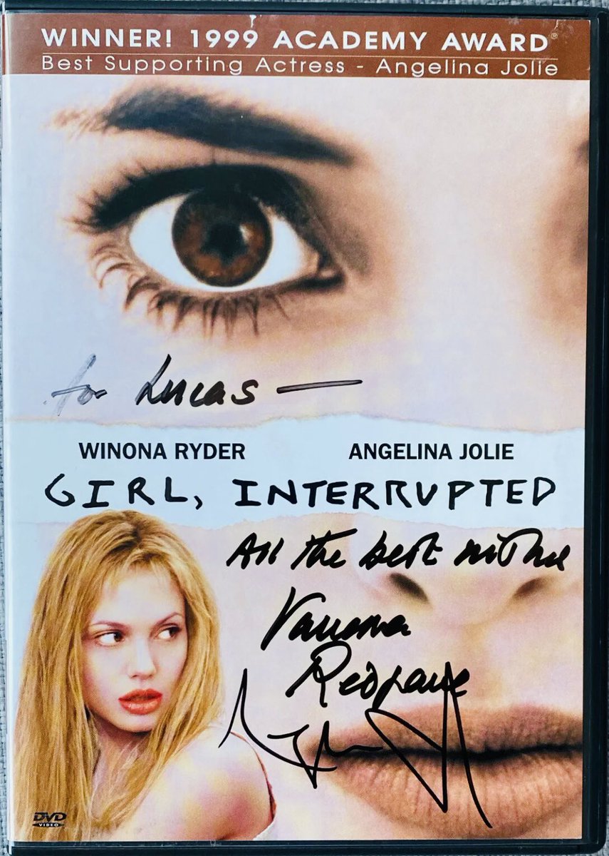 Girl, Interrupted (1999) 
*Golden Globe Winner*
*Academy Award Winner*
DVD Signed By Jolie & Redgrave 
#GirlInterrupted / #WinonaRyder / #AngelinaJolie / #VanessaRedgrave
