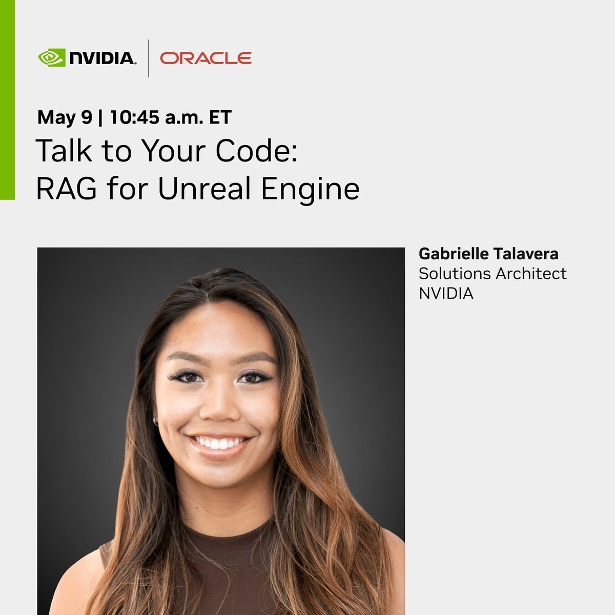 Discover the groundbreaking capabilities of RAG as you search your own dataset, all within a simple chatbot interface. Join this hands on lab with Gabrielle Talavera, Solutions Architect, NVIDIA at #OracleDevLive New York. nvda.ws/4bqpAGr

📍 May 9, 10:45 AM ET