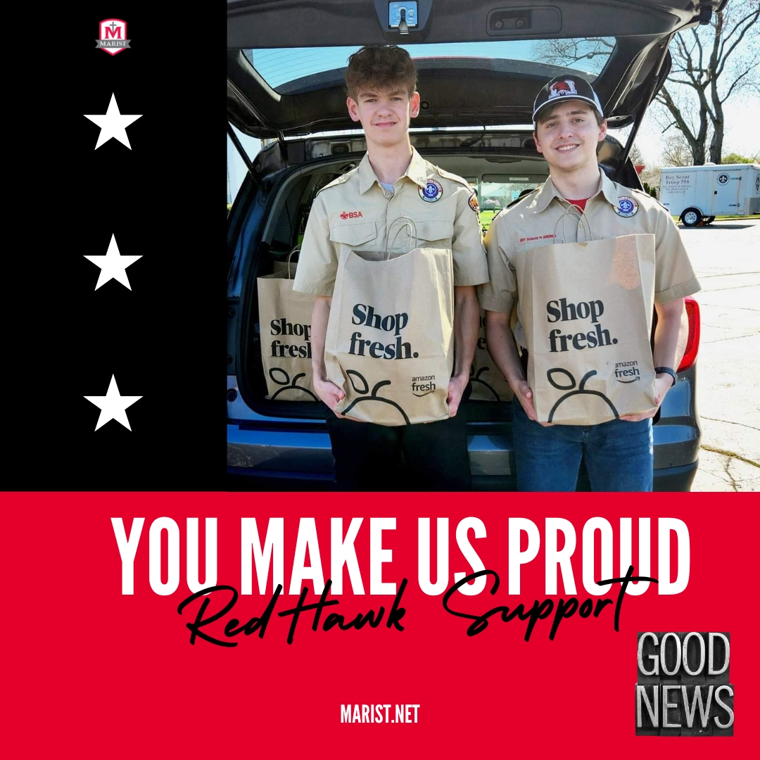 George Kottaras '26 and Alex Klockow '25, from local Boy Scout Troop 596, recently participated in the annual Scouting for Food initiative. Their troop collected over 540 items and delivered them to local nonprofit, Almost Home, in Oak Lawn. Way to give back to others, RedHawks!