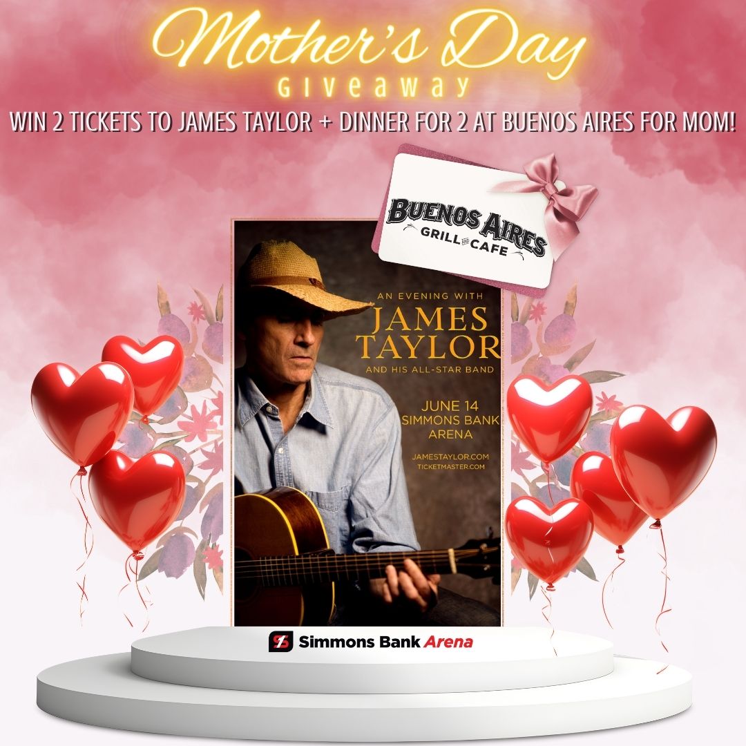 💛 Tell your mom you love her this Mother's Day with 2 tix to see James Taylor in NLR on Fri, 6/14 PLUS dinner for 2 at Buenos Aires Grill and Cafe! 👉 To enter for a chance to win please visit our Facebook page. 🎟️ bit.ly/3SOdHTk 🍴 bit.ly/3y5UXI6