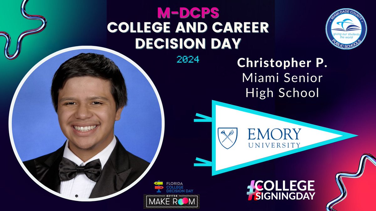 Today @MDCPS celebrates #CollegeSigningDay! Christopher P. from @miamiseniorhigh will be attending @EmoryUniversity @BetterMakeRoom #CollegeReady #YourBestChoiceMDCPS @MDCPSCentral @SuptDotres @LDIAZ_CAO @ReachHigher @FLCollegeAccess