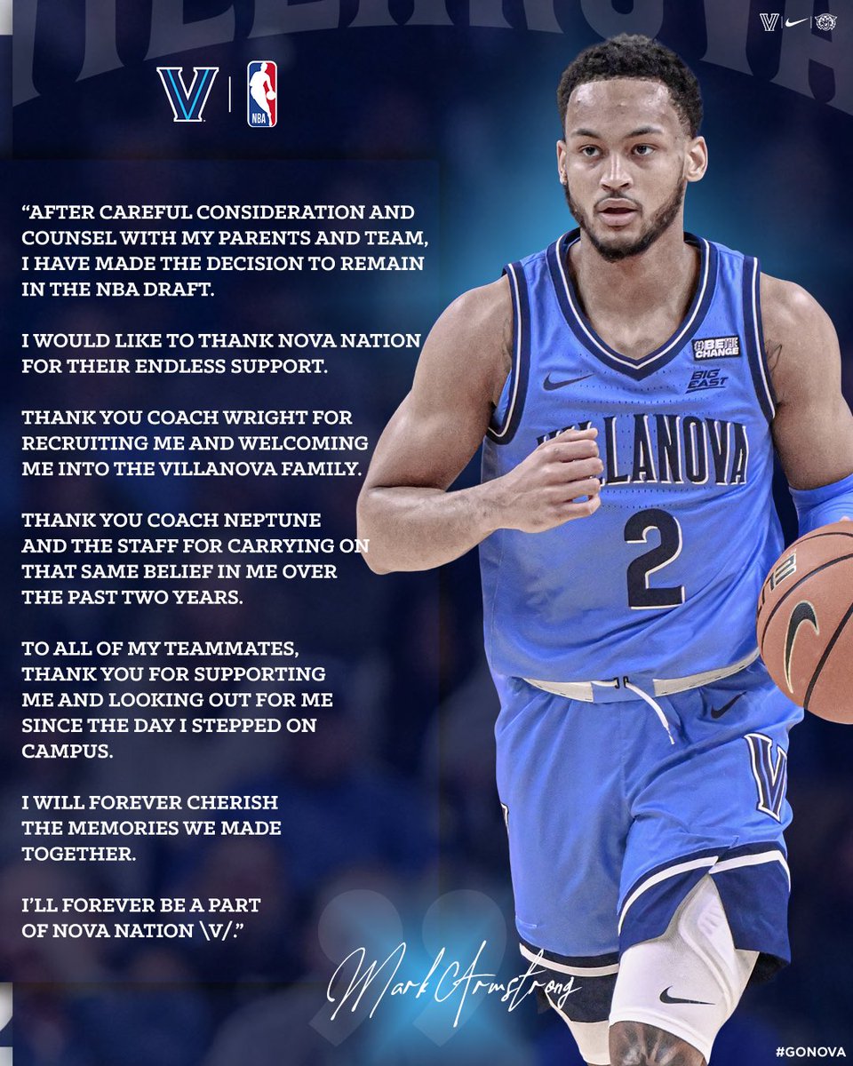 Wishing our guy <a href="/markarmstr0ng1/">Mark Armstrong</a> all the best as he pursues his dream of playing in the <a href="/NBA/">NBA</a> ! ✌️

#OnceAWildcatAlwaysAWildcat