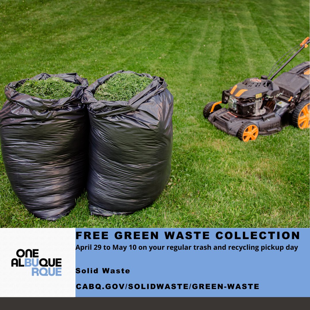 Say goodbye to old branches, weeds, and grass with our FREE green waste collection. Don't miss out - this is the last week for free collections! ow.ly/OX5850RvU88 . . . #OneAlbuquerque #KeepABQBeautiful #GreenWaste #Solid Waste Department