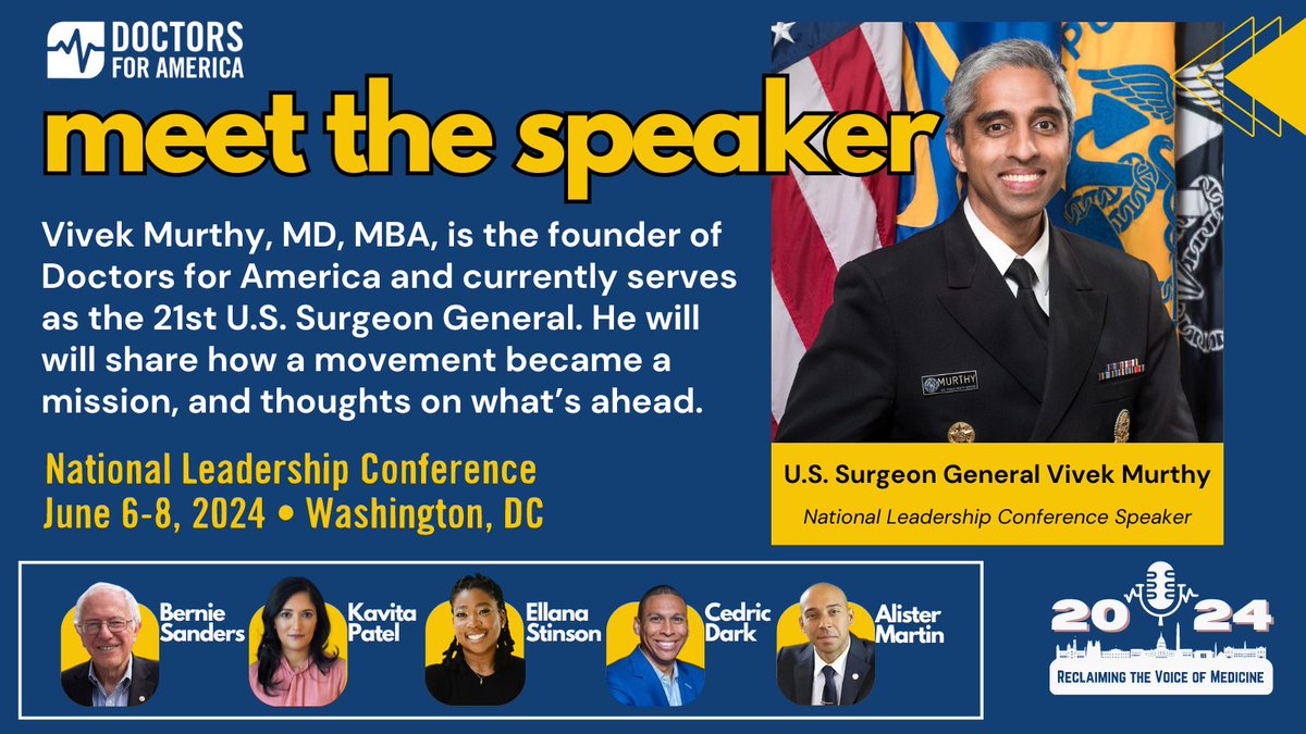 Did you hear the news? @Surgeon_General and DFA Founder, Vivek Murthy, MD, MBA, will speak at the 2024 National Leadership Conference. #DFA24 The agenda and registration are available here: bit.ly/NLC_2024