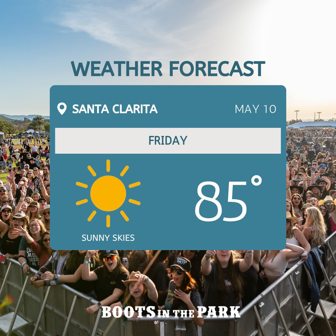 It's gonna be sunny skies for #BootsInThePark SANTA CLARITA!! ☀️🙌 Perfect weather for a perfect night with @samhuntmusic and more! 😍 #country #countrymusic #music #artist #santaclarita #california #samhunt #jakeowen #nikomoon