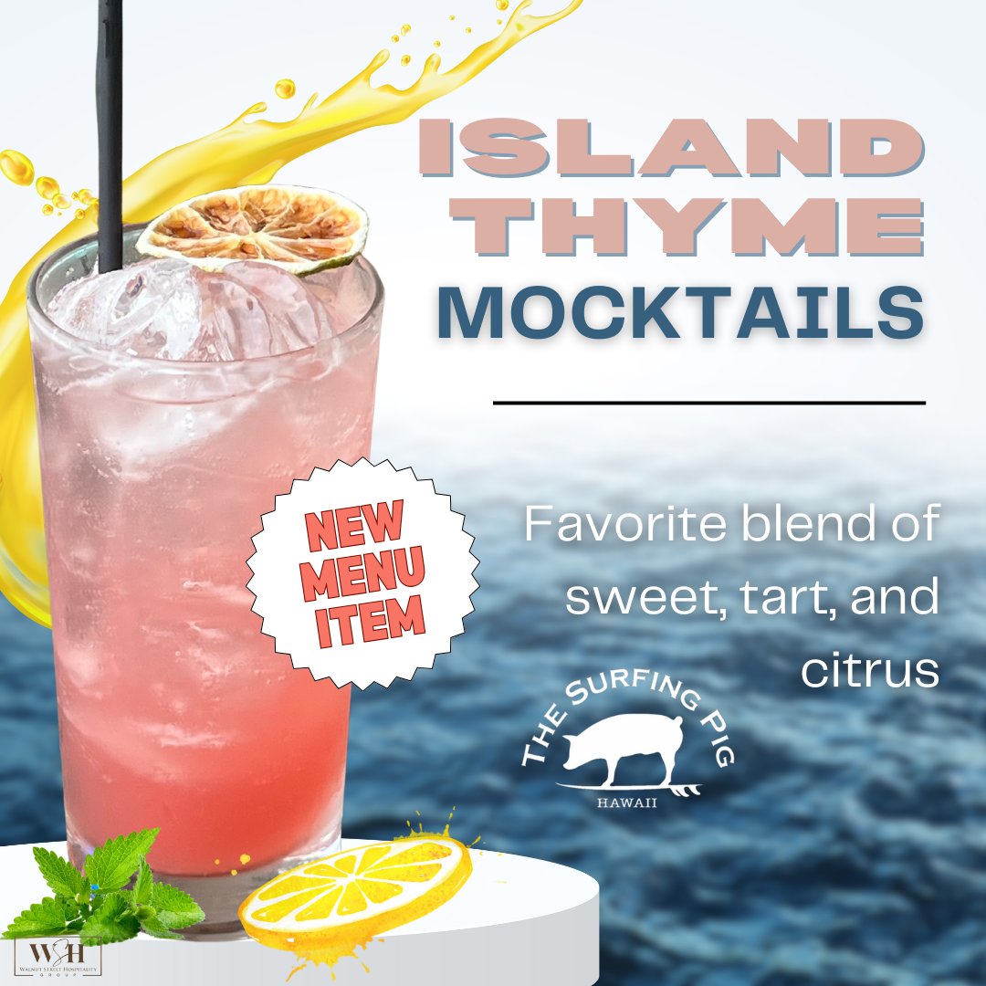 🍹 We have an ALL NEW Mocktail Menu!! 

Our Island Thyme is the perfect refresher for a Monday afternoon. ☀️

Stop in and try one today! 

📲Book your table via RESY

📞808-744-1992

📍3605 Wai'alae Ave
 Honolulu, HI 96816

#mocktails #drinks #oahu #hawaiirestaurants #localeats