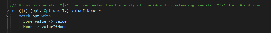 jordan_n_marr's tweet image. When you can&apos;t be bothered to type `Option.defaultValue` anymore. #fsharp #csharp
