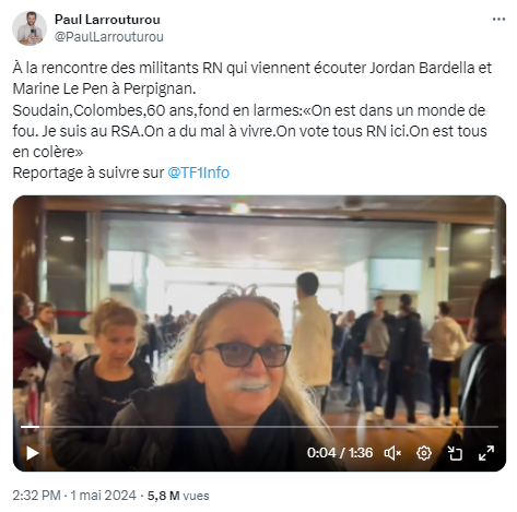 ✍️[THREAD] Retour sur la manipulation de Colombe par l’extrême-droite
 
Tout commence par l’interview de <a href="/PaulLarrouturou/">Paul Larrouturou</a> sur <a href="/TF1/">TF1</a> 
 
Colombe rappelle la pauvreté des Français, ses difficultés financières, qu’elle est au RSA, vote RN, et qu’elle est bénévole aux <a href="/restosducoeur/">Les Restos du Coeur</a>