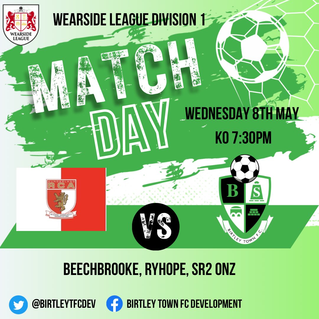 Birtley Town Development (@birtleytfcdev) on Twitter photo It’s our final game this Wednesday, away to <a href="/SRCARESERVES/">Sunderland RCA Reserves</a>
Come and give the lads your support ⚪️🟢⚽️
£3 entry £1 concessions It’s our final game this Wednesday, away to <a href="/SRCARESERVES/">Sunderland RCA Reserves</a>
Come and give the lads your support ⚪️🟢⚽️
£3 entry £1 concessions