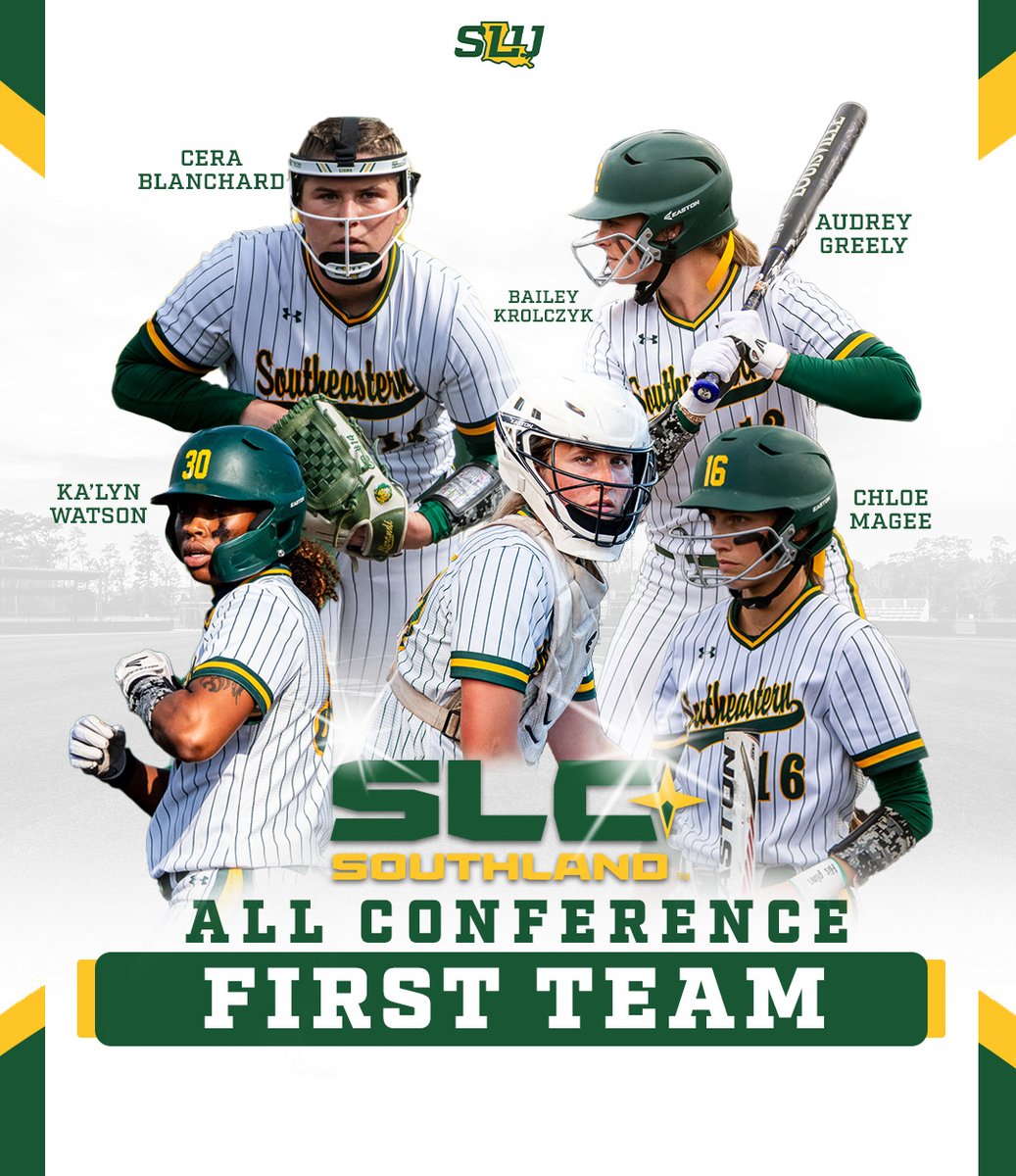 Congrats to our school-record five first team All-SLC selections | The group includes the first-ever @LionUpSoftball freshman to earn first team All-SLC, two of the three SLU players to earn first team three times and the first All-SLC first team pitcher since 2007 #LionUp