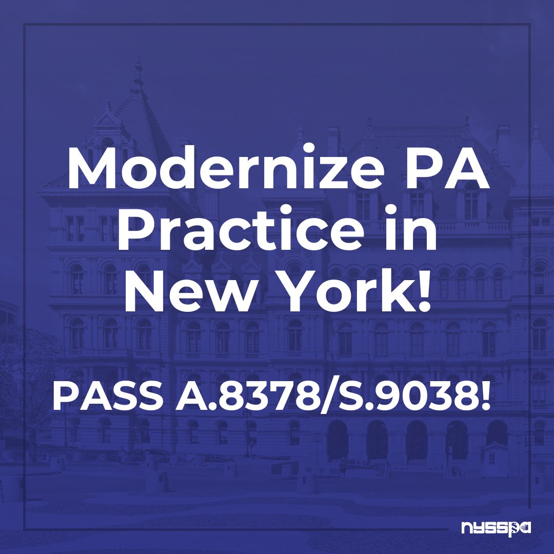 Modernizing PA practice will allow PAs to strengthen #NYS healthcare workforce. @NYSenatorRivera @AmyPaulin please support A.8378/S.9038! #PAsofNY