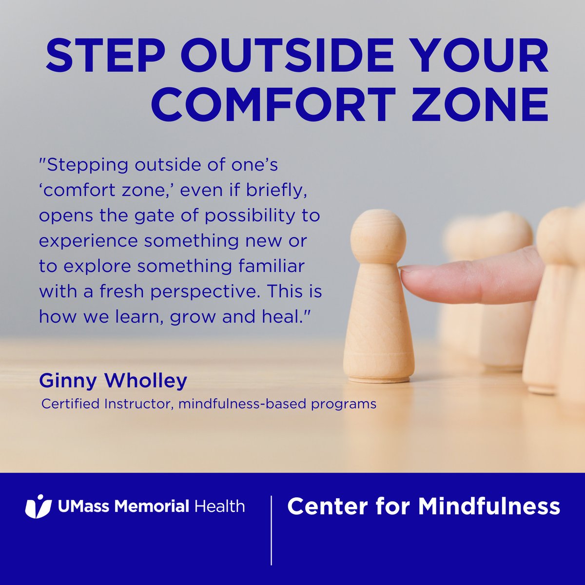 Take a #mindful moment this #Monday to feel the potential that May has in store for you. Today, Ginny Wholley — an instructor at #UMassMemorial's @umasscfm — shares a thought for stepping outside of your comfort zone. Learn more: ummhealth.org/center-mindful… #mindfulness #meditation