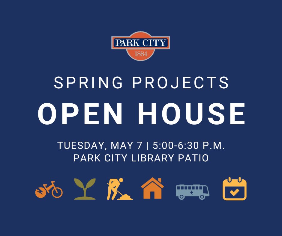 Join us next TOMORROW, May 7 for the Spring Projects Open House from 5-6:30 p.m. @ParkCityLibrary. City teams will be on hand to discuss a variety of projects ranging from construction to @ParkCityRec, @ParkCityTransit, water infrastructure projects, and more!