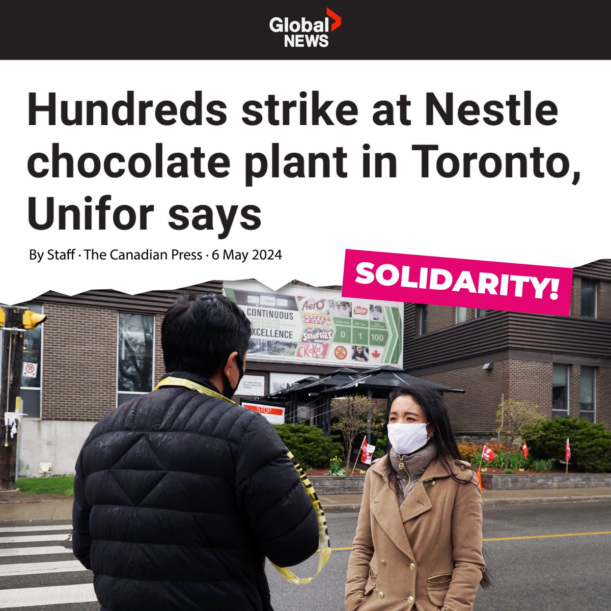 Solidarity with @UniforTheUnion workers at Nestlé who are currently on the picket line. ✊🏼 They are rejecting a two-year freeze on cost of living adjustment and seeking improvements on their pensions.