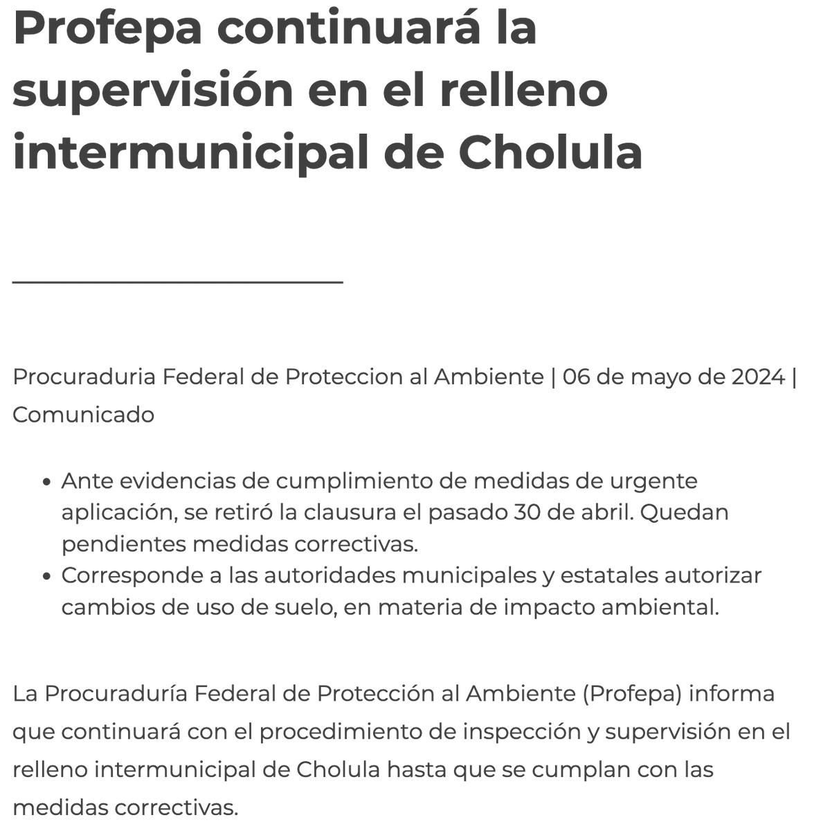 PROFEPA_Mx's tweet photo. ◾️Profepa continuará la supervisión en el relleno intermunicipal de Cholula
#ProfepaInforma
¡Conoce los detalles! ➡️ https://t.co/HxXLY8ukzt https://t.co/fdMtX9uSaY
