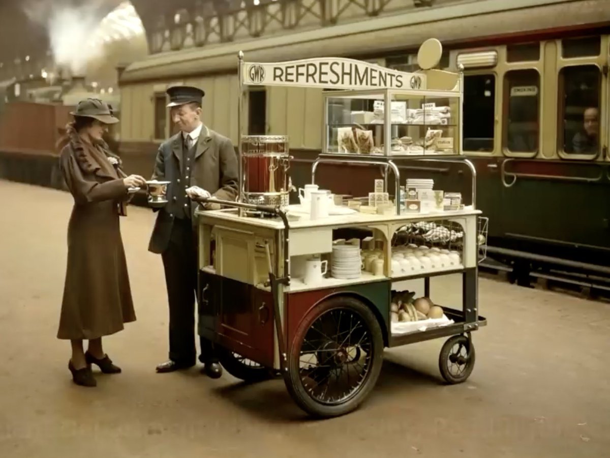 Refreshments at Paddington Station, London, 1937.
