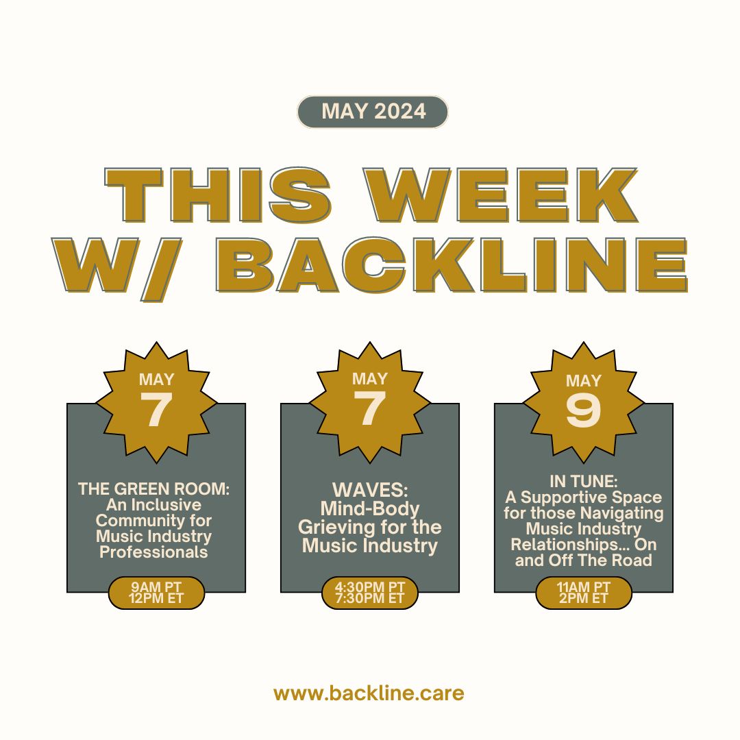 Join us for a week of uplifting conversations, support, and insight in our virtual Community groups! Open to all in the music industry and their families! backline.care