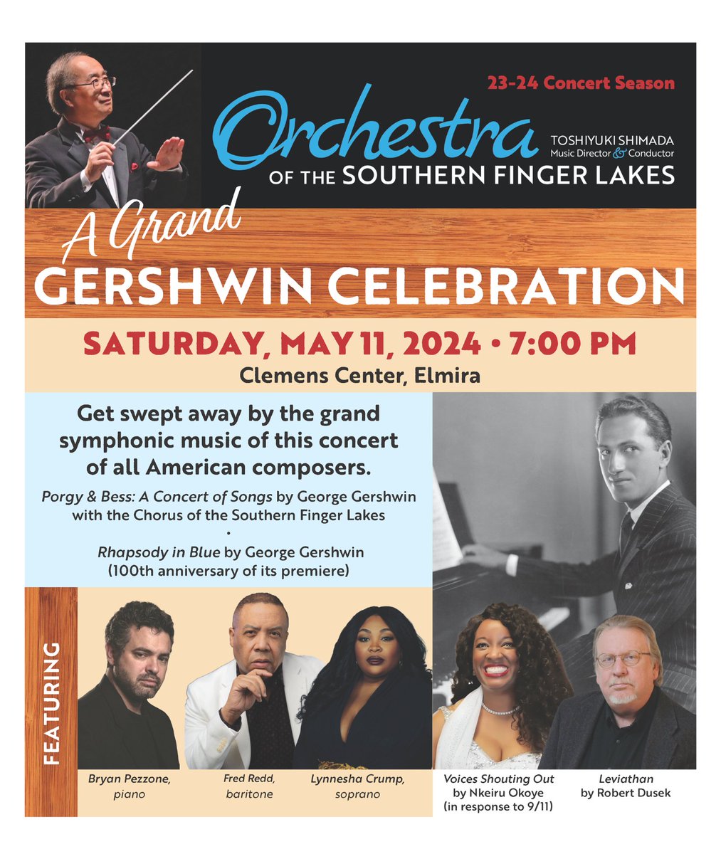 What’s your favorite Gershwin tune? Comment below! Join us for 'A Grand Gershwin Celebration' to hear our favorites live on May 11th!

Tickets at clemenscenter.org/event/orchestr….  

Questions? Call the OSFL at 607-936-2873!

#gershwinfavorites #orchestra #osfl #togetherwearesound