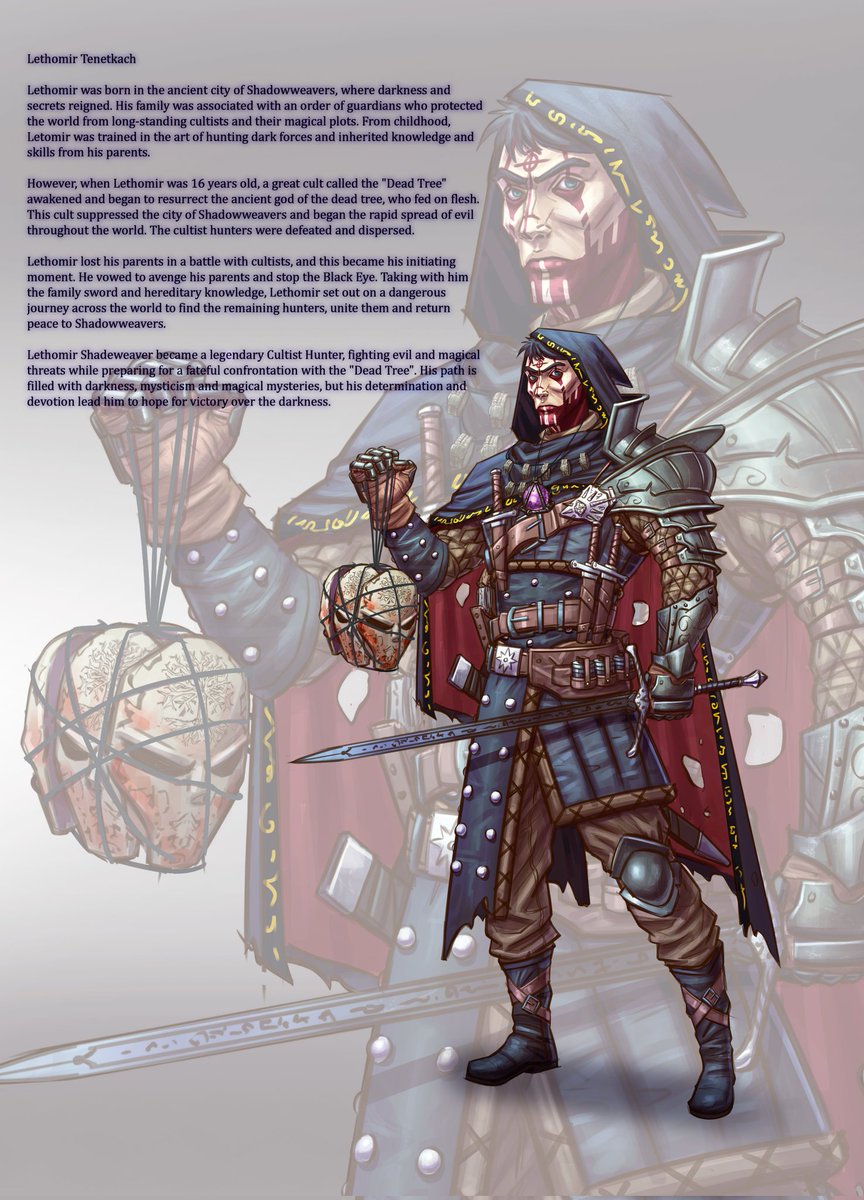 Solar36508049's tweet image. Cultist Hunter Lethomir. 

Concept art of a character for a game in a dark fantasy setting.

#characterconcept #gameconcept #conceptart #digitalartwork #ocart #originalcharacter #characterdesign #characterart #fantasy #fantasyart