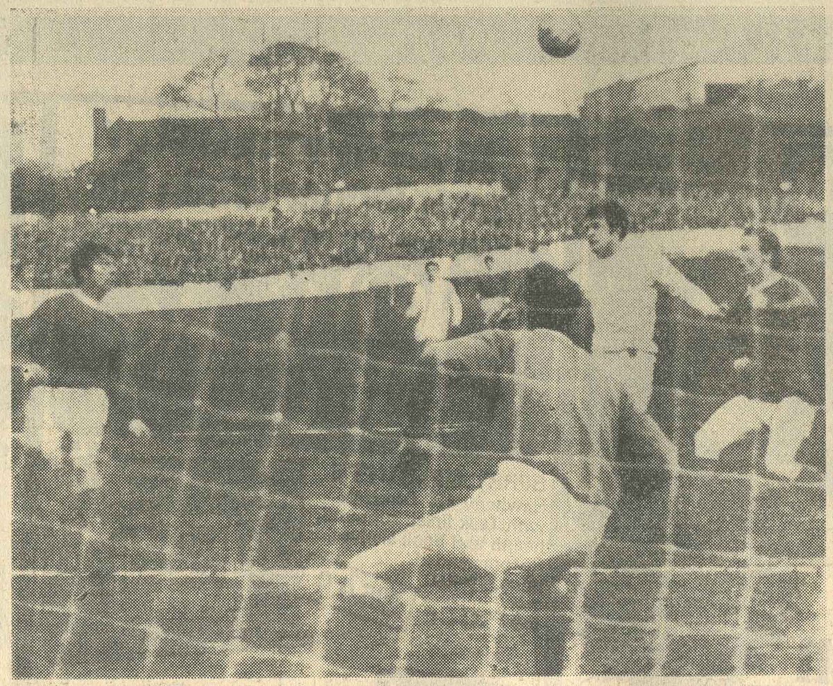 Halifax Town's Les Massie (left) heads the goal vs Rochdale, that clinches promotion to the 3rd Division, 08/05/1969. Photo courtesy Halifax Courier.