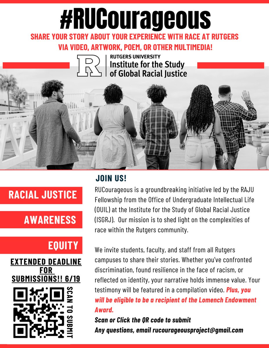#RUCourageous EXTENDED DEADLINE! Calling all @rutgersu students & faculty! Your voice matters in the fight for racial justice! Share your story of how race impacts your campus experience and be a part of the conversation. New submission deadline: 6/19 go.rutgers.edu/RUCourageous
