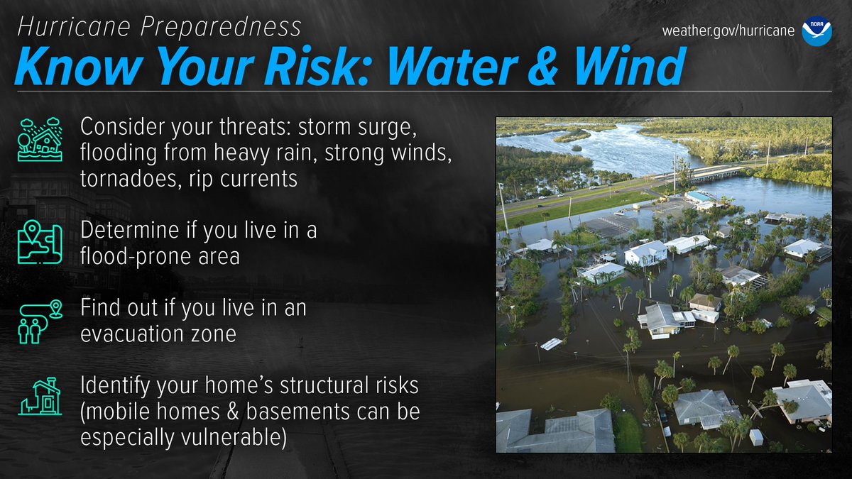 The first step of preparing for hurricanes is to know your risk. Hurricanes are not just a coastal problem., so find out today what types of water and wind hazards could happen where YOU live. #HurricanePrep #HurricaneStrong noaa.gov/know-your-risk…