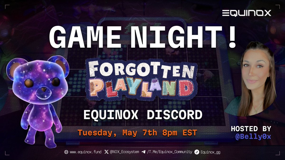 ⚡️🎮Come join another fun game night! 🎮⚡️ ⚔️ We’ll be checking out @ForgotPlayland 🥳 Free-to-play Social party game with cute Teddy Bears! 📅 When : Tuesday, May 7th 8pm EST 🟣Discord : discord.gg/TxbR9UGVNd Hosted by your favorite gamer! @Belly0x